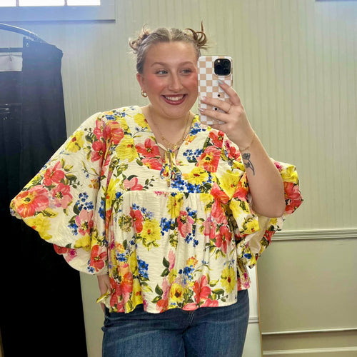 Floral Bubble Sleeve Blouse