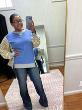 Load image into Gallery viewer, Striped Sleeve Crew Sweatshirt - Blue