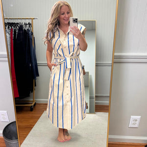 Blue Stripe Button Dress