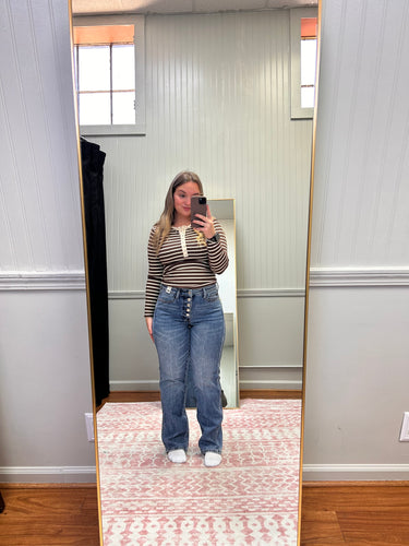 Henley Stripe Snap Top