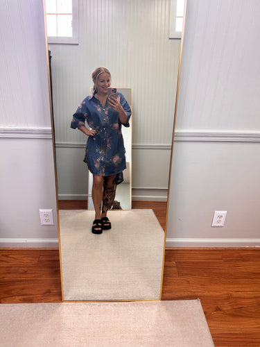 Denim Floral Button Up Dress