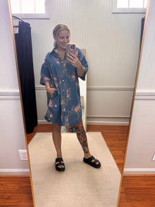 Denim Floral Button Up Dress