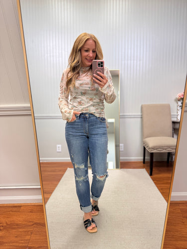 Floral Mesh Top - Cream