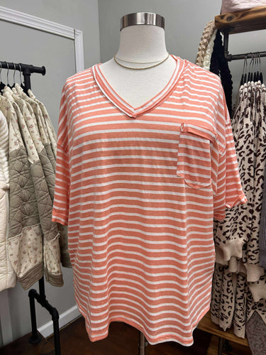 SALE Coral Stripe Top