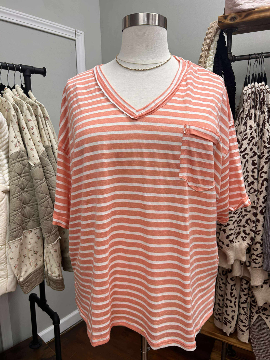 SALE Coral Stripe Top