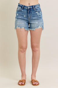 Star Print Distressed Shorts 150226
