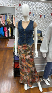Floral Satin Maxi Skirt