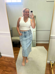 Denim Maxi Pencil Skirt