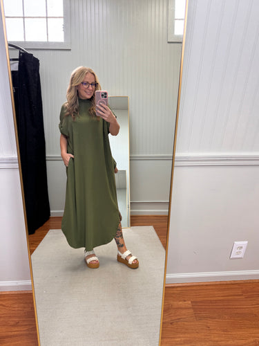 Mock Neck Olive Dress