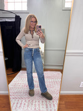 Load image into Gallery viewer, Henley Stripe Snap Top