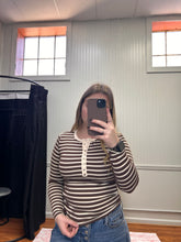 Load image into Gallery viewer, Henley Stripe Snap Top