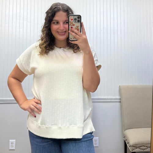 Ribbed Knit Drop Shoulder Top