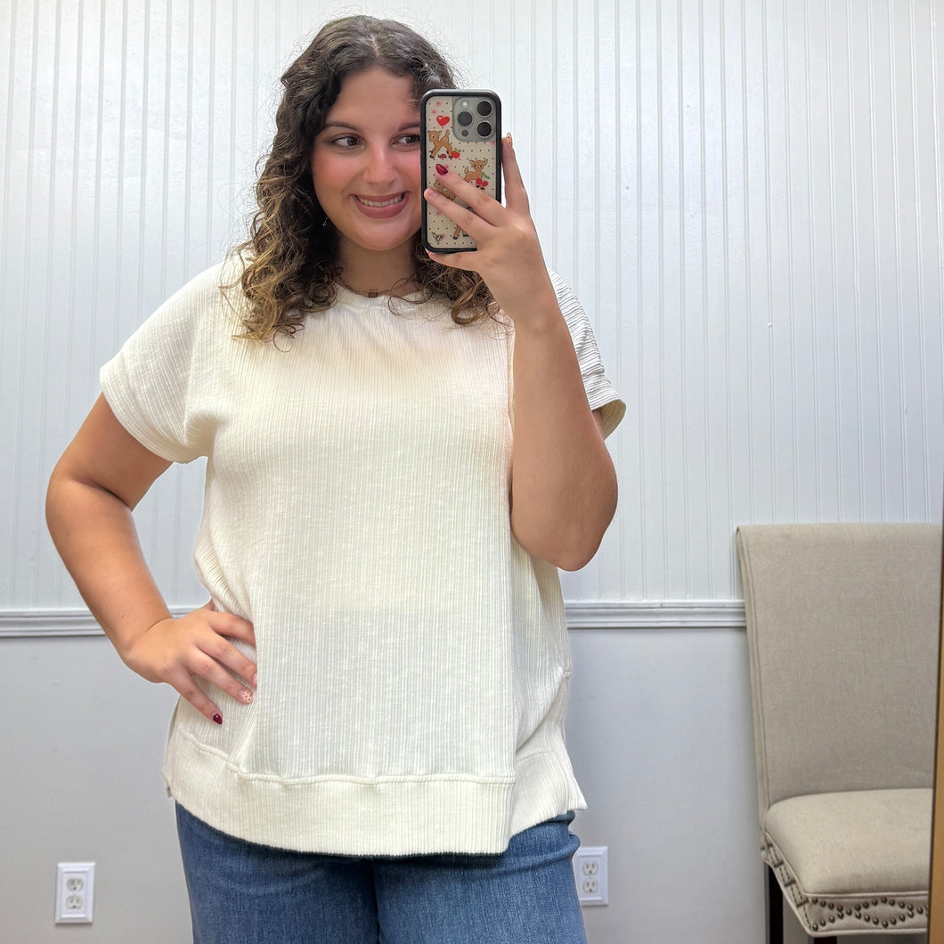 Ribbed Knit Drop Shoulder Top