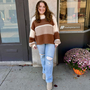 Color Block Cable Knit Sweater