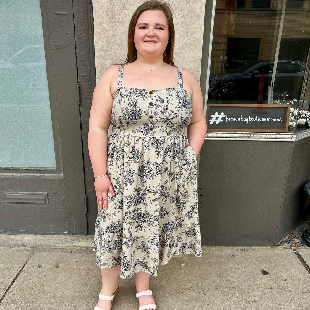 Printed Floral Midi Dress