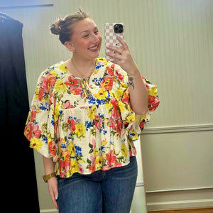Floral Bubble Sleeve Blouse
