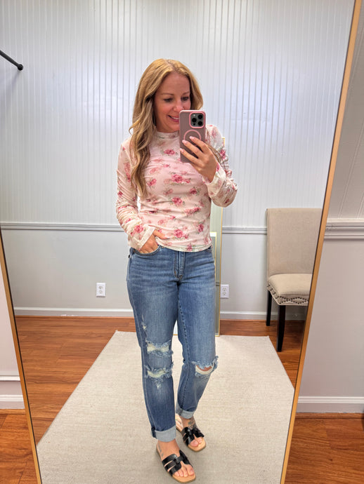 Floral Mesh Top - Pink