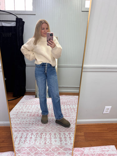 Mock Neck Cable Knit Sweater