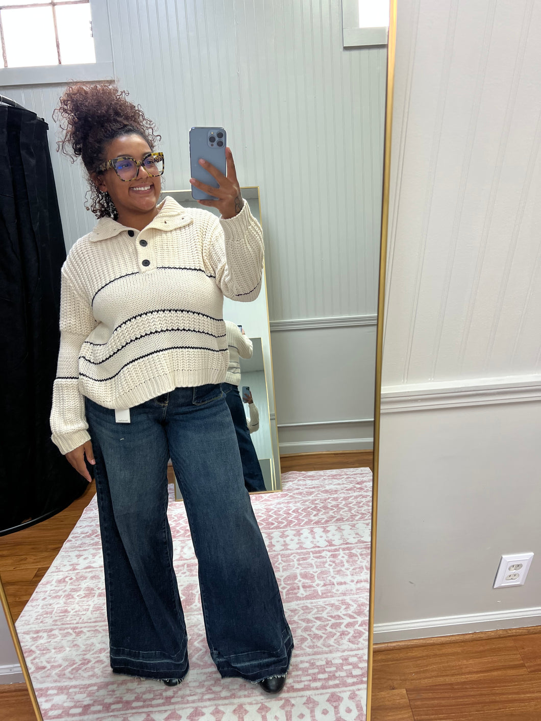 Stripe Button Sweater