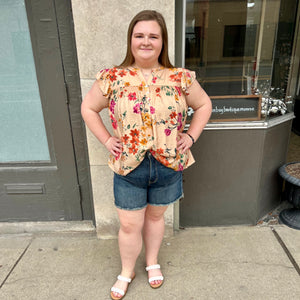 Floral Flutter Sleeve Blouse