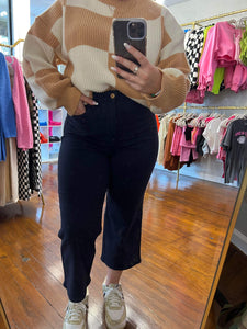 Tummy Control Navy Wide Leg Crop