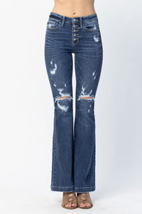 Button Fly Distressed Trouser Flare