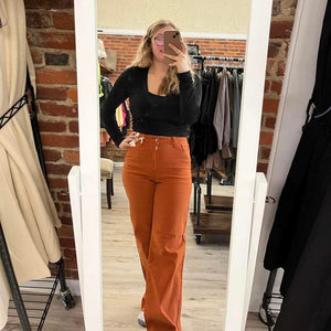 Wide Leg Auburn Orange Jeans