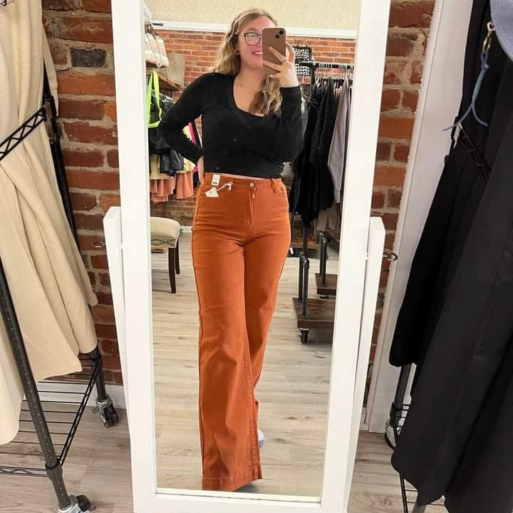 Wide Leg Auburn Orange Jeans