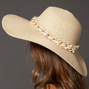 Dion Seashell Trim Wide Brim Straw Hat