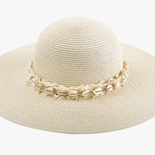 Load image into Gallery viewer, Dion Seashell Trim Wide Brim Straw Hat
